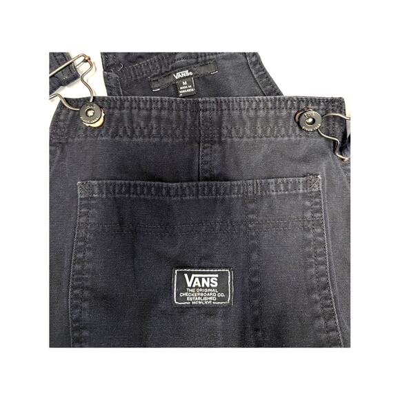VANS Women's Medium Black Denim Overalls "Groundwork" Carpenter Bib Cotton - Picture 3 of 10
